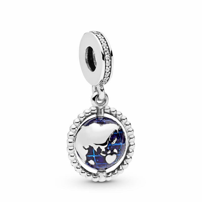 Pandora Spinning Globe Dangle Charm - Sterling Silver/Enamel/Blue/Cubic Zirconia - Canada | VQ6667XV